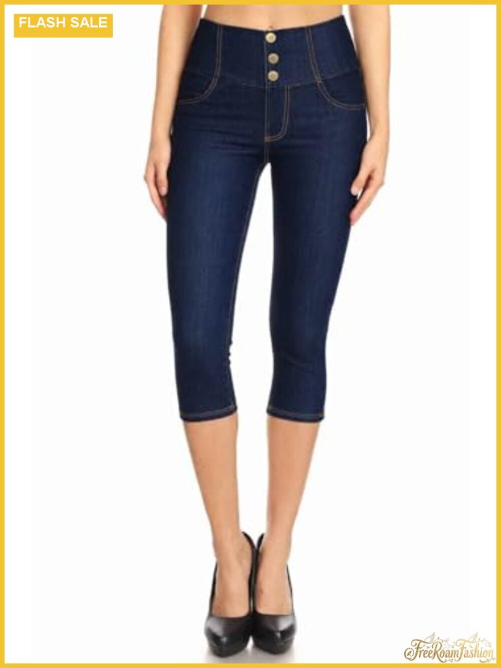 Women's Capri Jeggings High Waist Pull On Stretch Denim Leggings with Pockets
